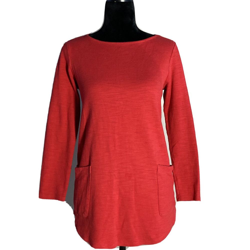 Pure J Jill Tunic Top SM Comfy Red Long Sl Big Pocket Pullover Washable